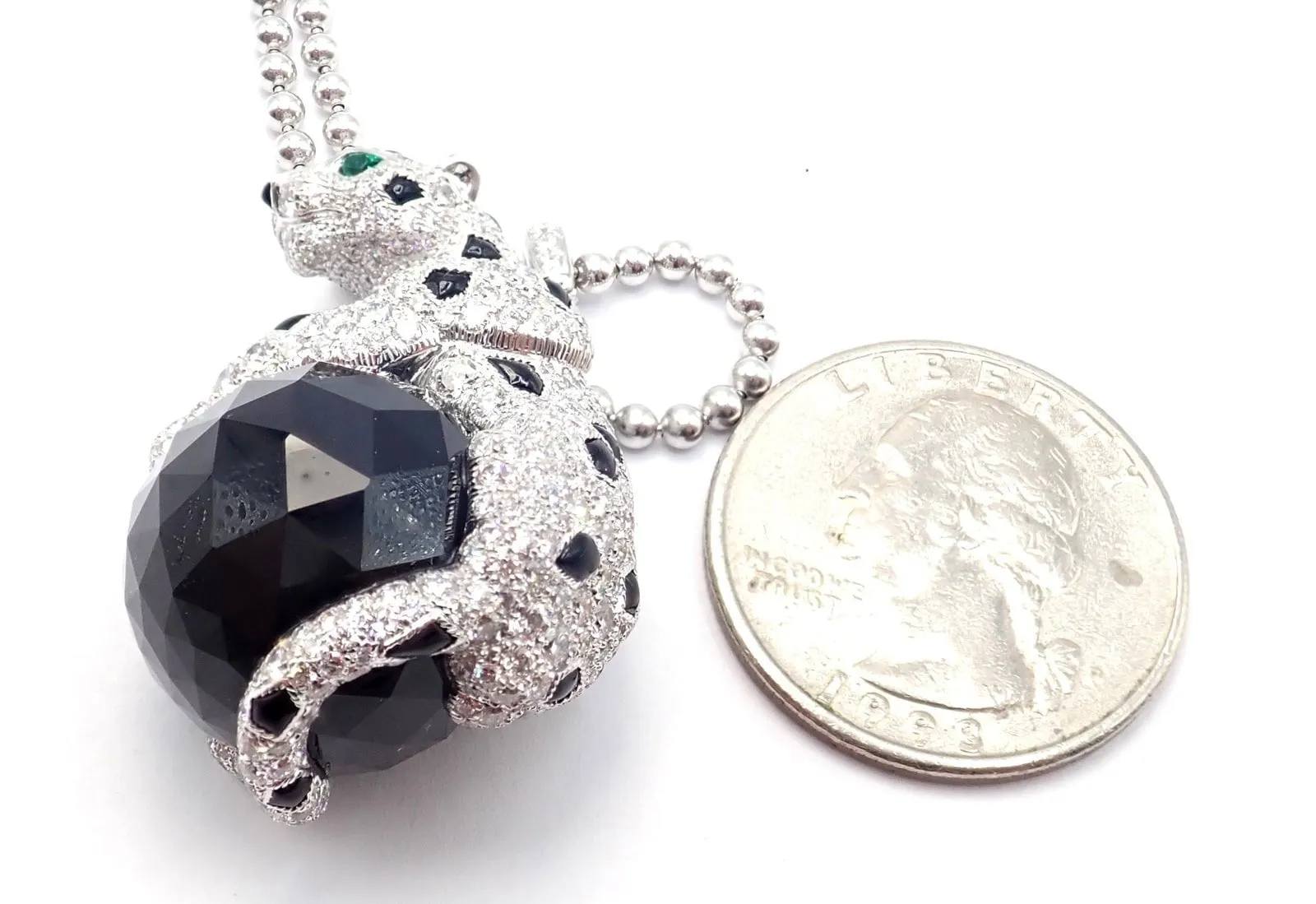 Panthere de Cartier Panther 18k Gold Diamond Emerald Onyx Pendant Necklace Paper