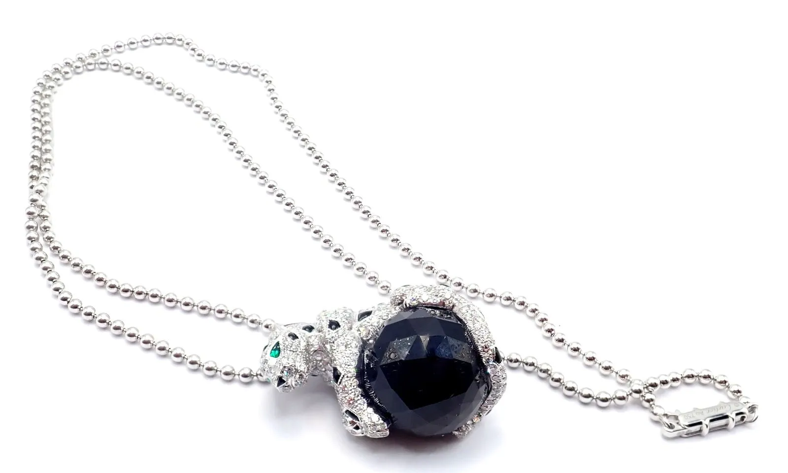 Panthere de Cartier Panther 18k Gold Diamond Emerald Onyx Pendant Necklace Paper