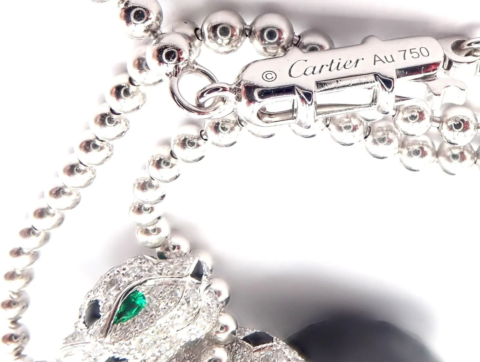 Panthere de Cartier Panther 18k Gold Diamond Emerald Onyx Pendant Necklace Paper