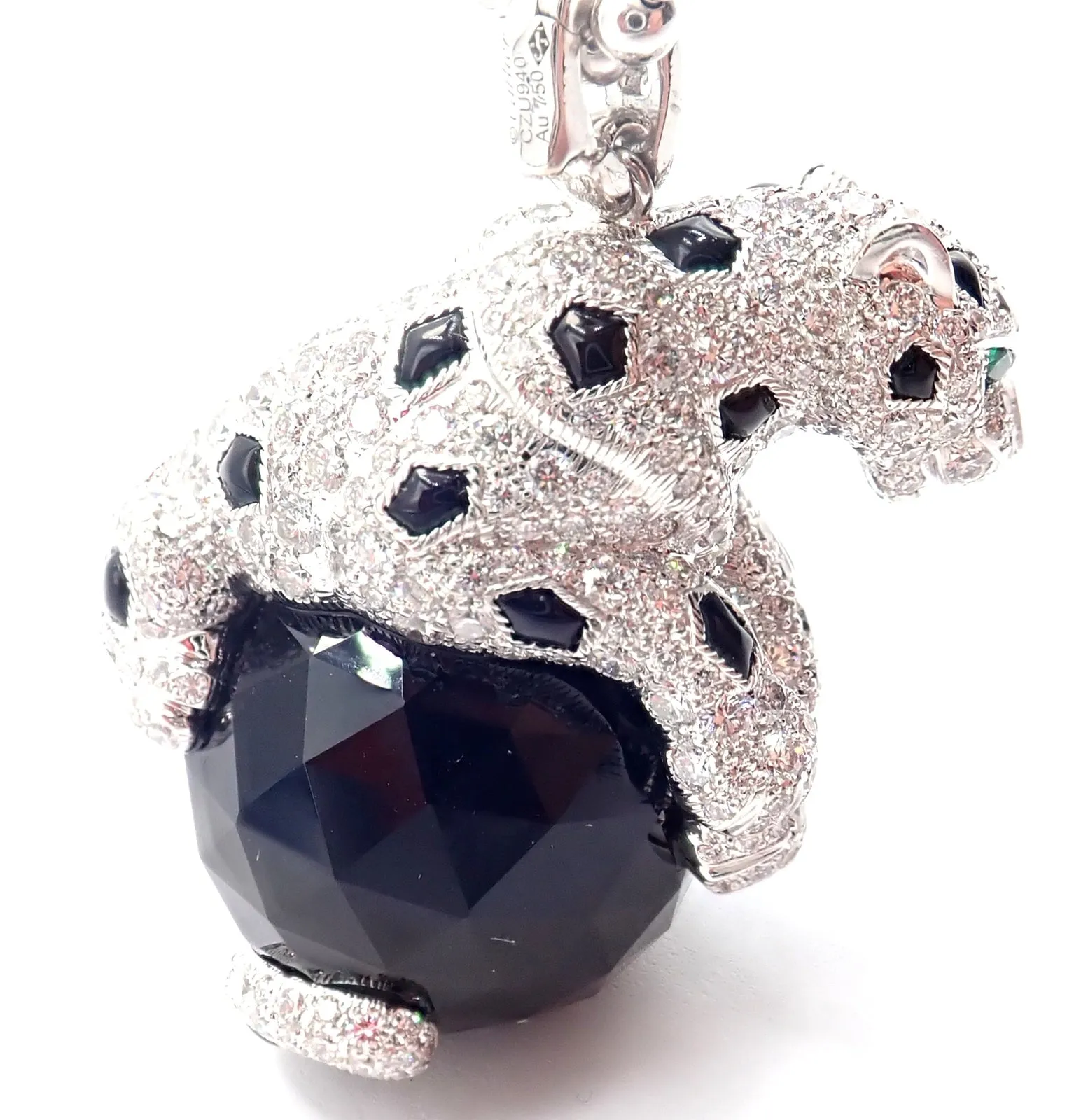 Panthere de Cartier Panther 18k Gold Diamond Emerald Onyx Pendant Necklace Paper
