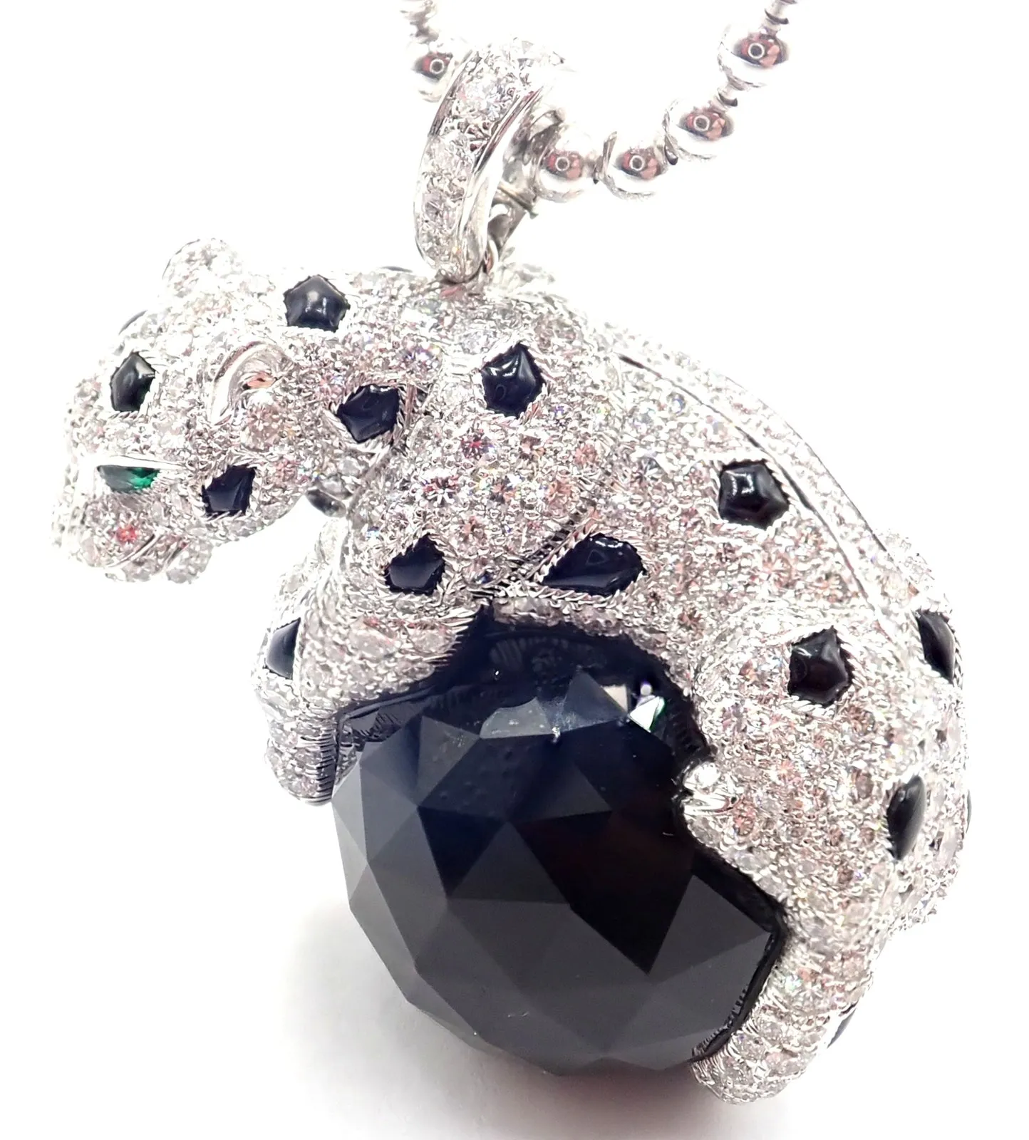 Panthere de Cartier Panther 18k Gold Diamond Emerald Onyx Pendant Necklace Paper