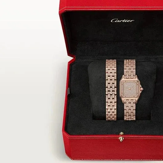 Panthre de Cartier watch, Small model, quartz movement, rose gold, diamonds CRWJPN0062