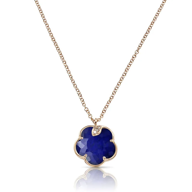 PASQUALE BRUNI 'PETIT JOLI' 18CT ROSE GOLD ROCK CRYSTAL AND LAPIS LAZULI DOUBLET WHITE AND CHAMPAGNE DIAMOND NECKLACE