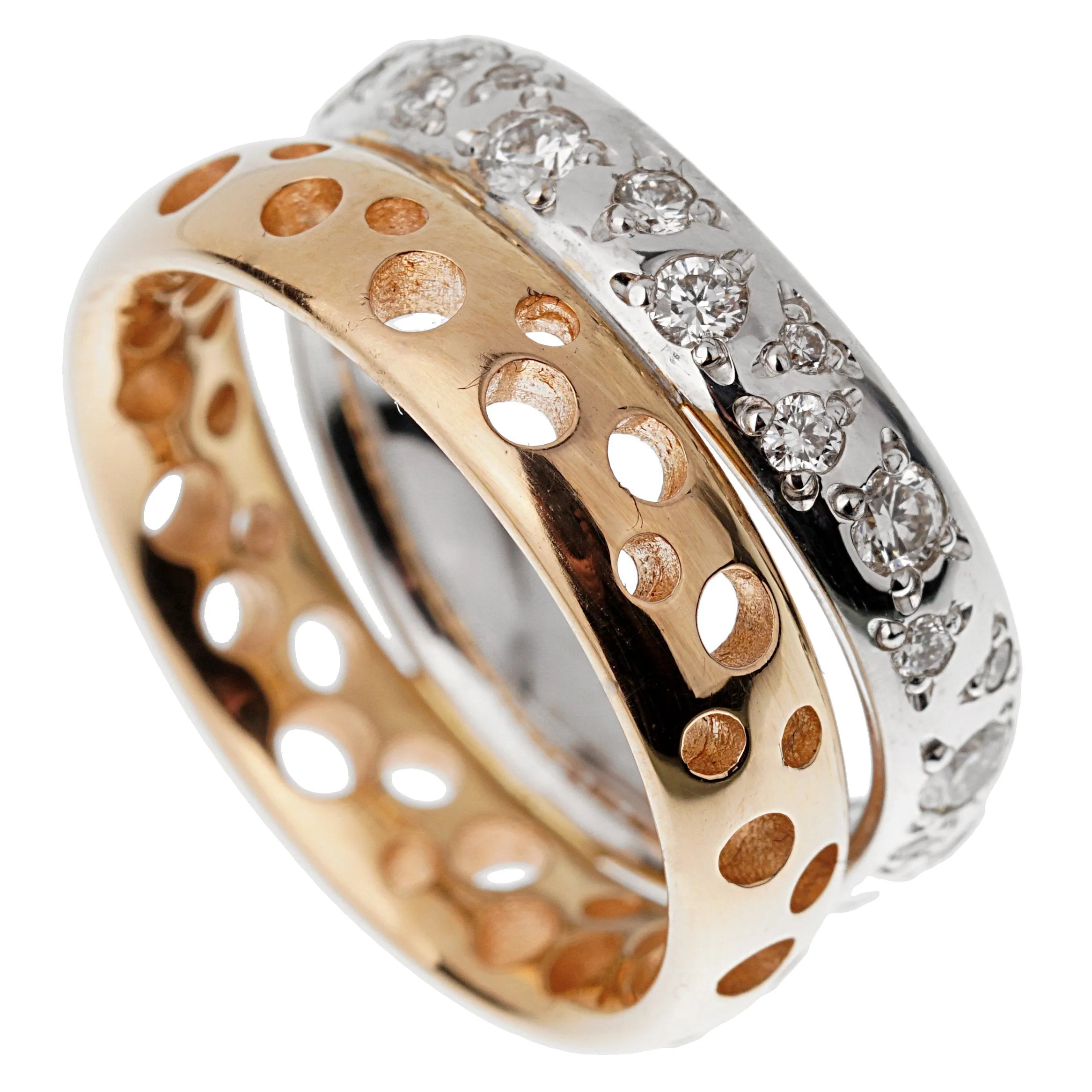 Pomellato 18k Diamond Wave Bubble Rose Gold Band Ring Size 6 1/4