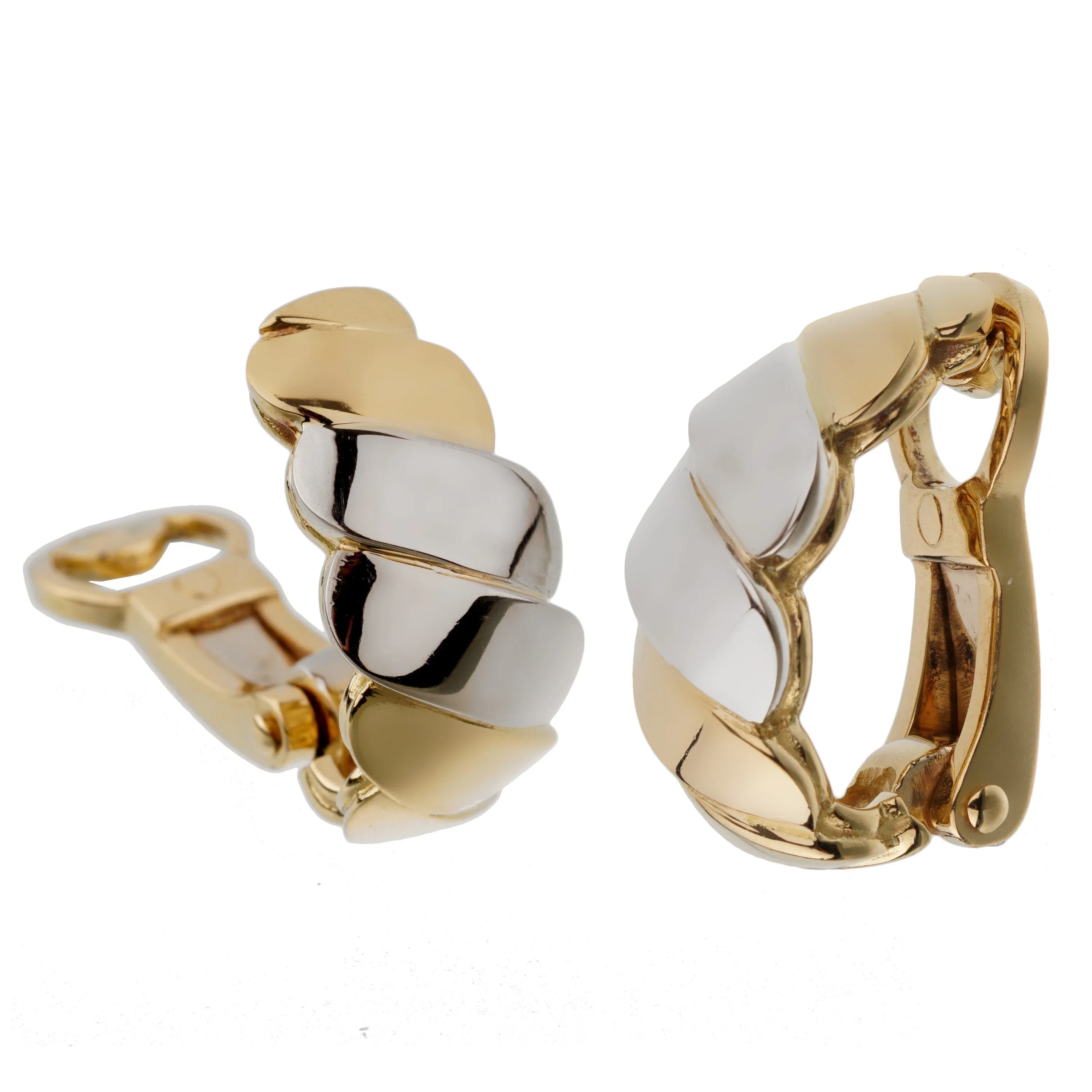 Pomellato  18k White Yellow Wave Gold Clip On Earrings