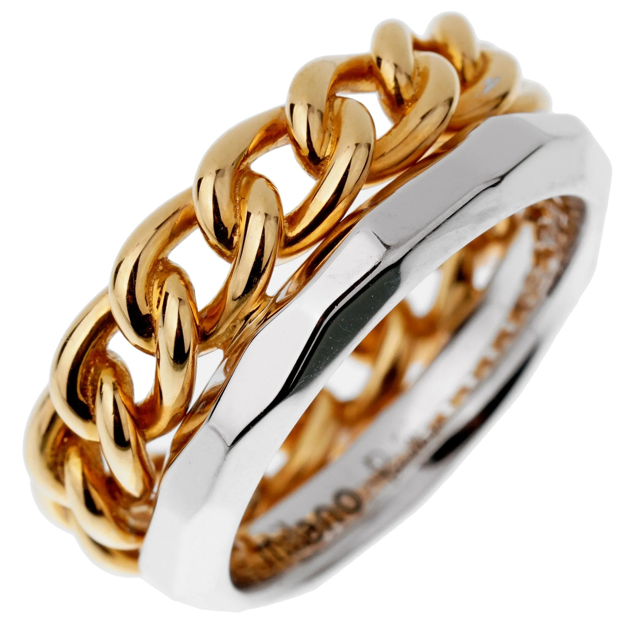 Pomellato Cuban Link 18k Rose White Gold Double Band Ring Size 5 3/4