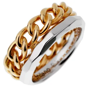 Pomellato Cuban Link 18k Rose White Gold Double Band Ring Size 5 3/4