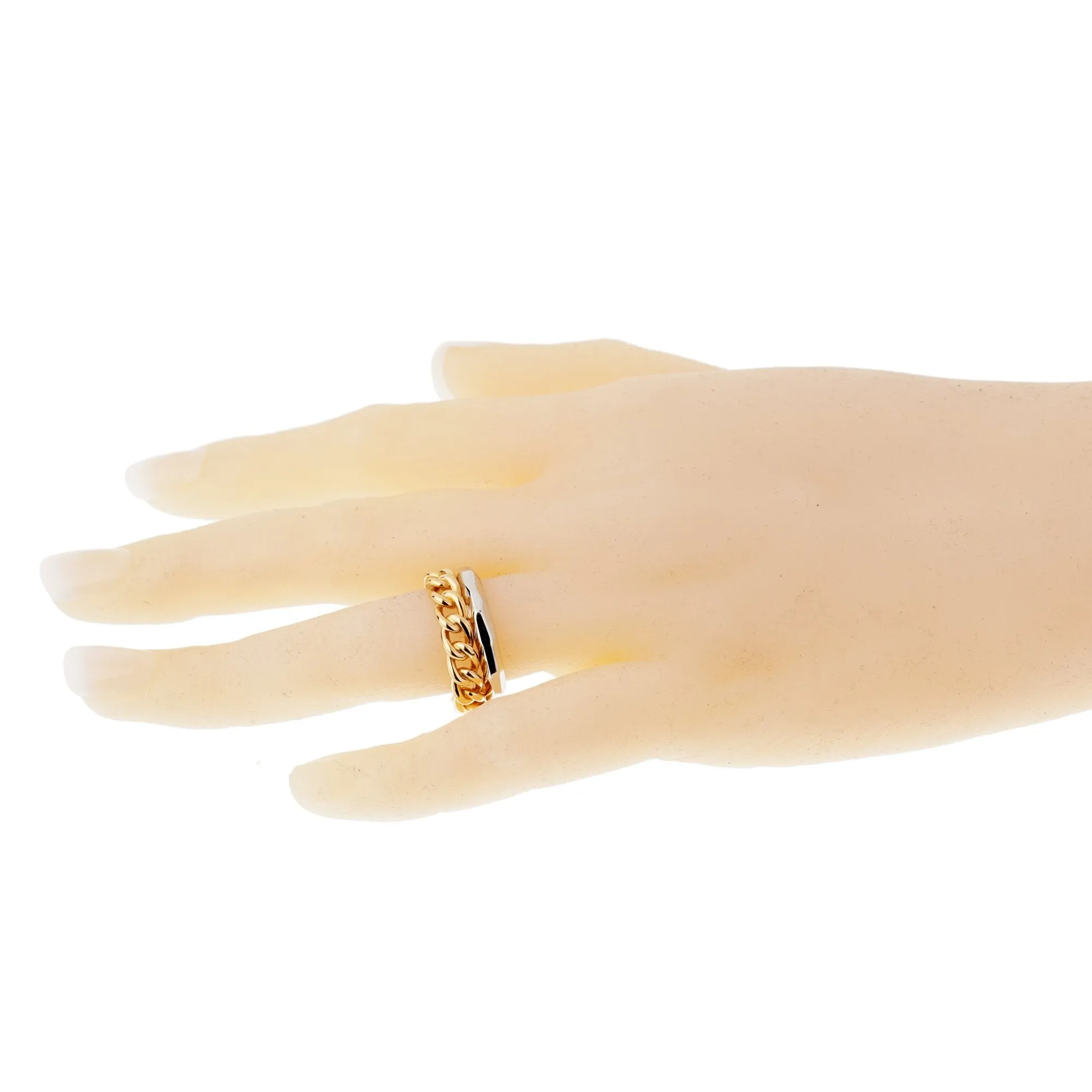 Pomellato Cuban Link 18k Rose White Gold Double Band Ring Size 5 3/4
