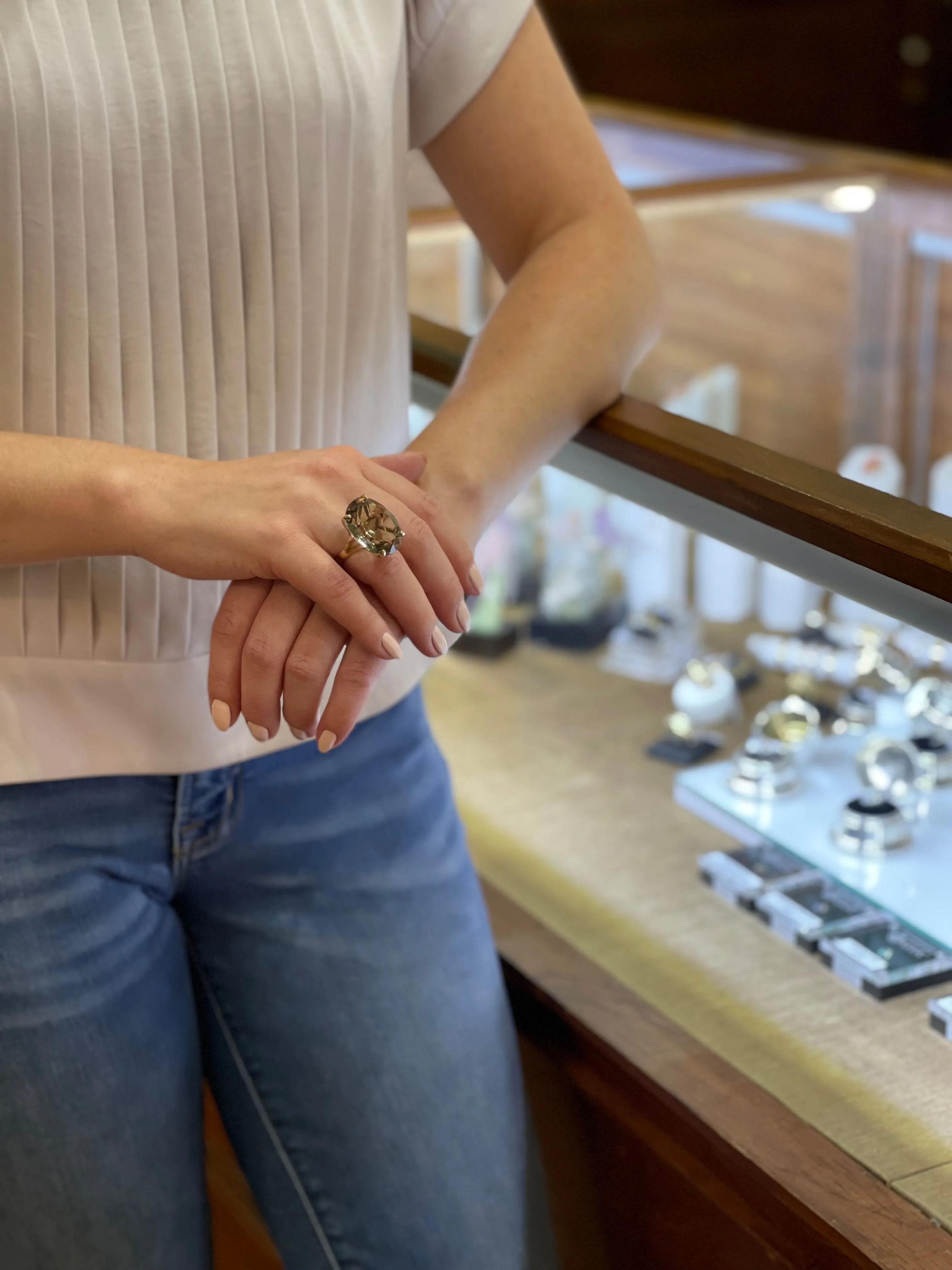 Retro 14K Rose Gold 40CT Smoky Quartz Ring