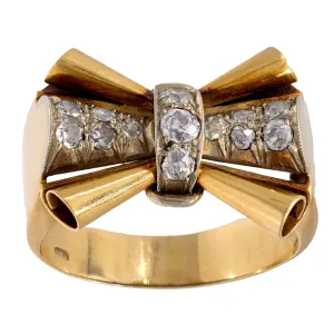 Retro diamond 14k yellow gold tank ring
